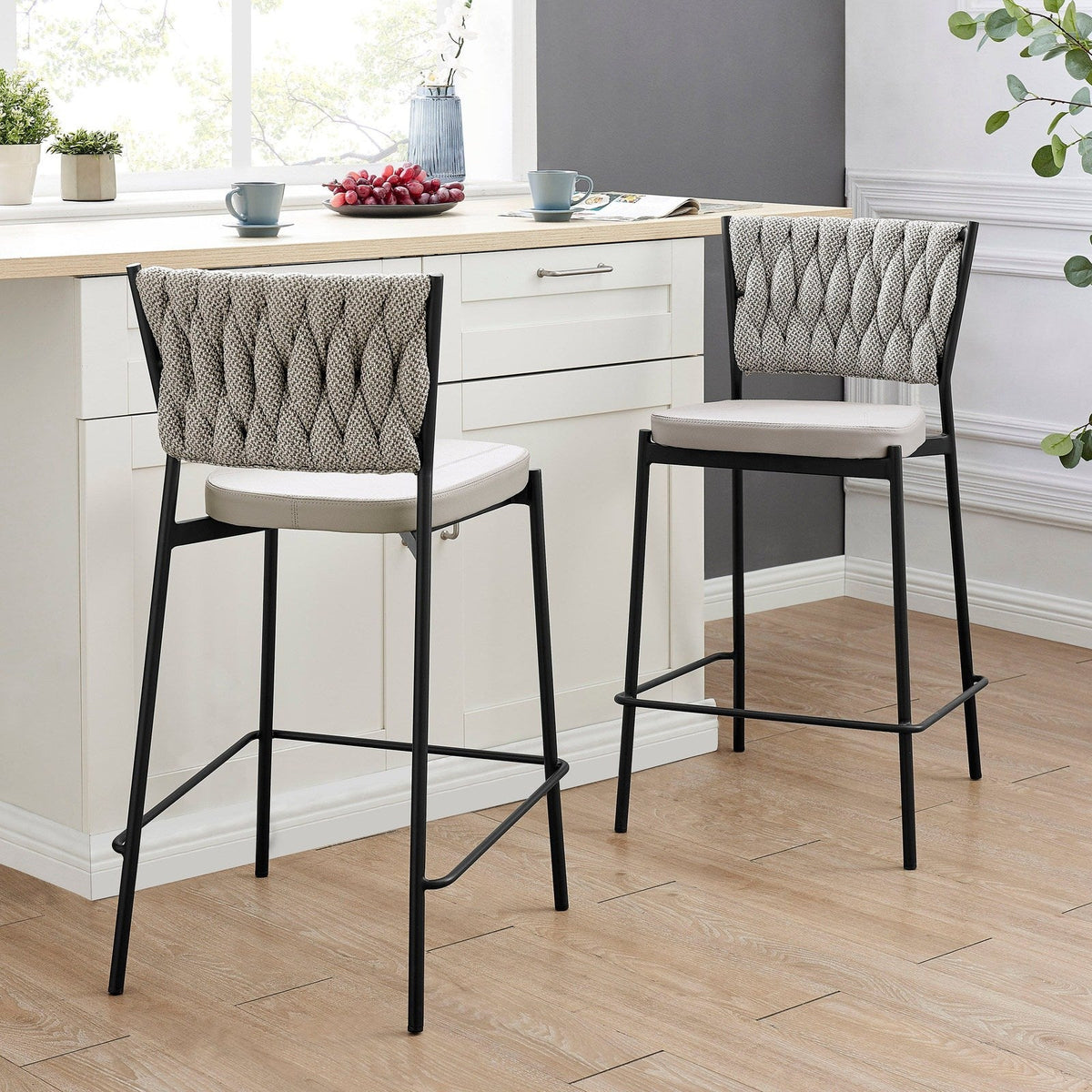 New Pacific Direct Leander Fabric/ PU Counter Stool, (Set of 4)  - 1240015-5006