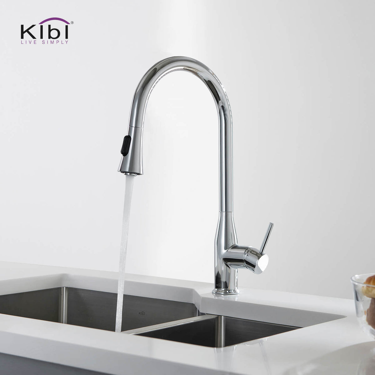 KIBI Napa Single Handle High Arc Pull Down Kitchen Faucet With Soap Dispenser in Chrome Finish - C-KKF2005CH-KSD100CH