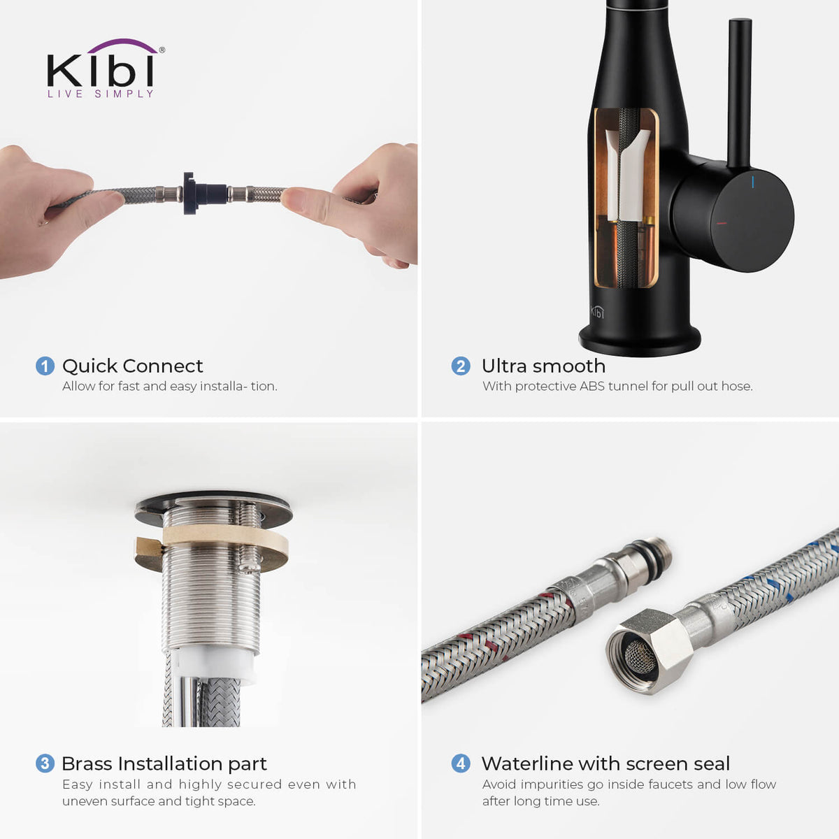 KIBI Napa Single Handle High Arc Pull Down Kitchen Faucet in Matte Black Finish - KKF2005MB