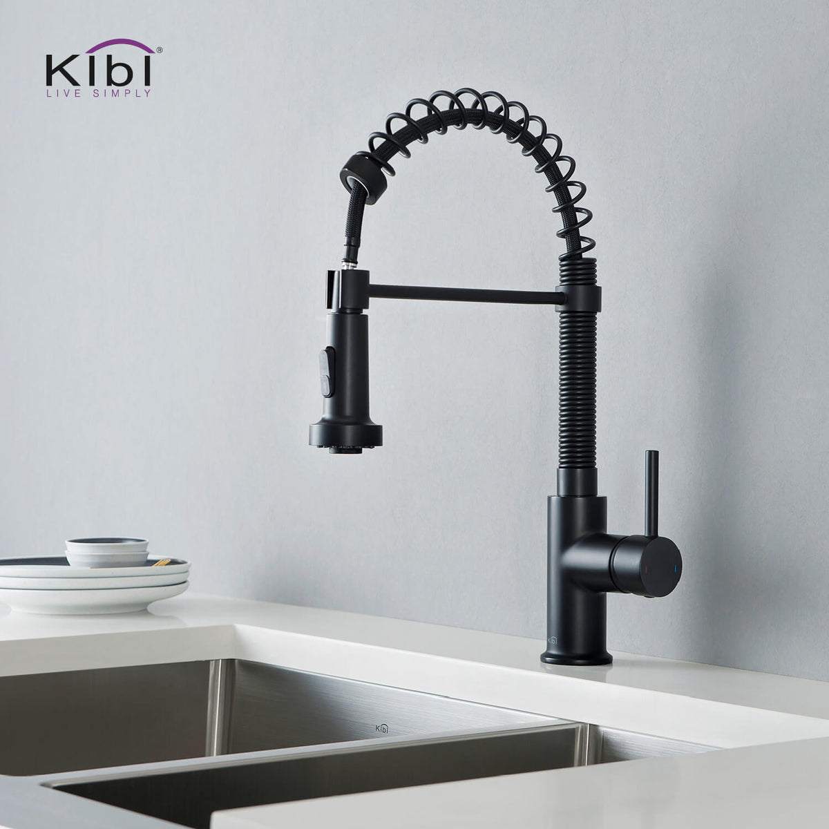 Kibi Aurora Single Handle High Arc Pull Down Kitchen Faucet In Matte Black Finish - KKF2003MB