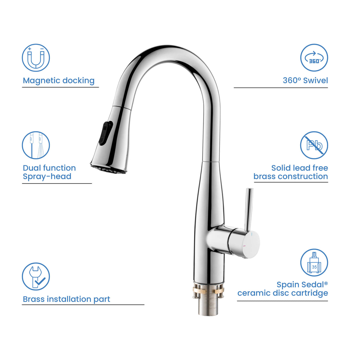 Kibi Bari Single Handle Pull Down Kitchen and Bar Sink Faucet in Chrome Finish - KKF2015CH