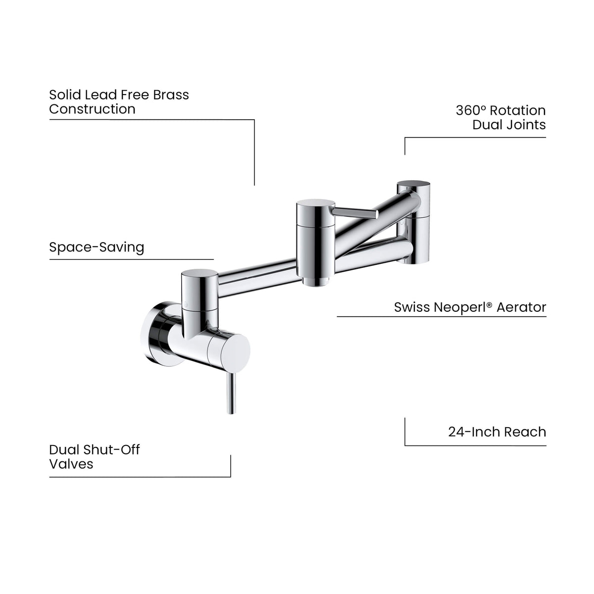 Kibi Circular Kitchen Pot Filler In Chrome Finish - KPF601CH