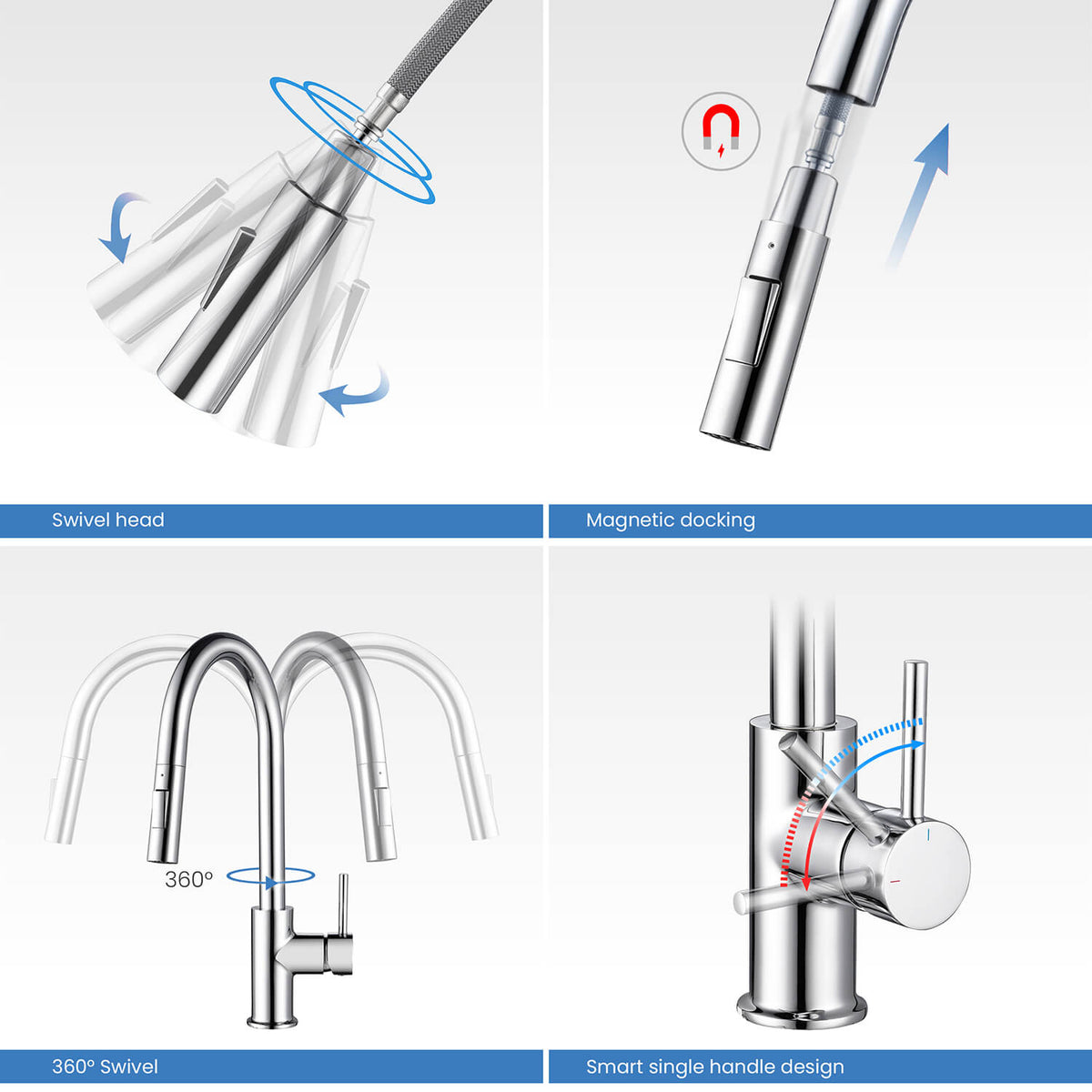 Kibi Circular Single Handle Pull Down Kitchen Faucet in Chrome Finish - KKF2013CH