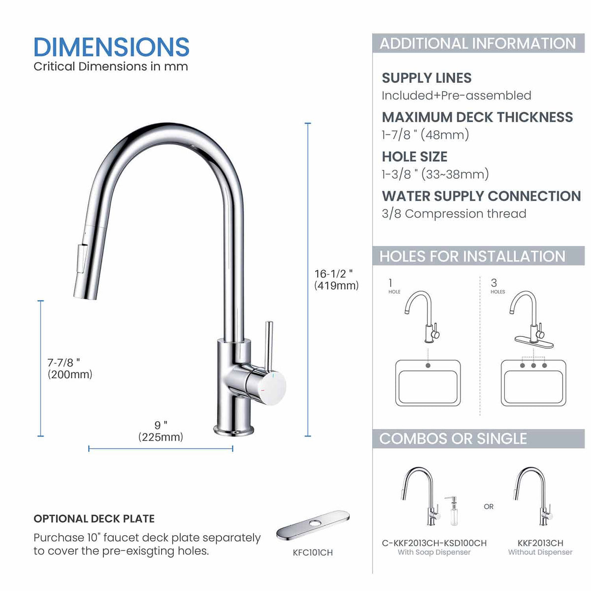 Kibi Circular Single Handle Pull Down Kitchen Faucet in Chrome Finish - KKF2013CH