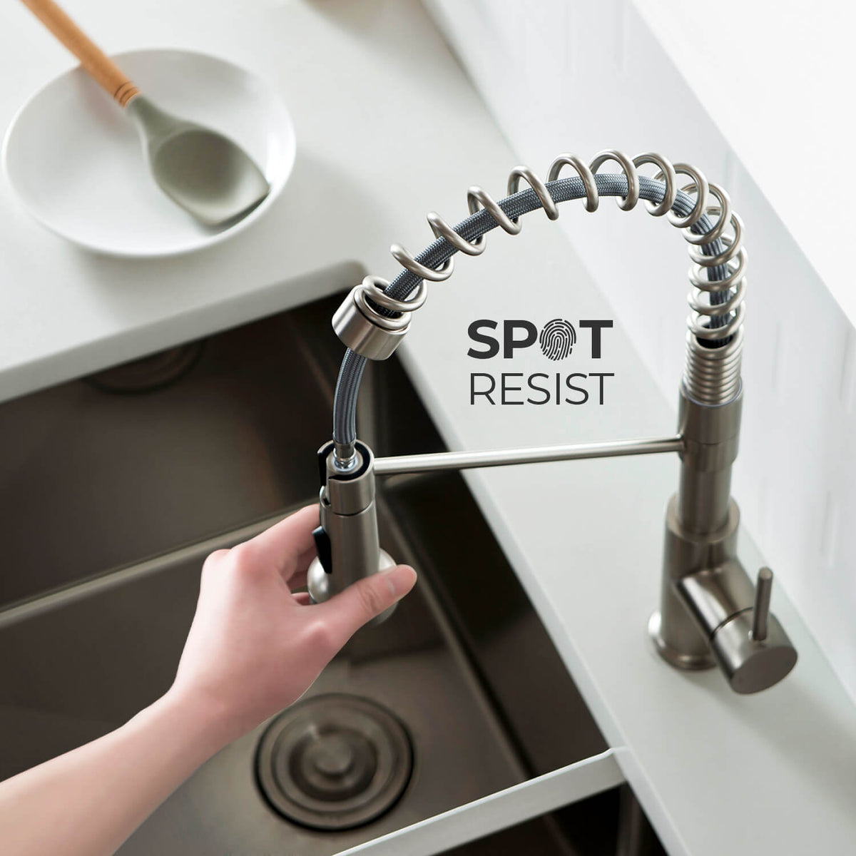 Kibi Lodi Single Handle High Arc Pull Down Kitchen Faucet IN Brushed Nickel Finish - KKF2004BN