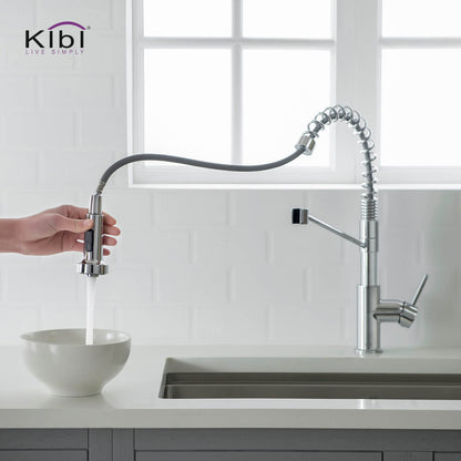 Kibi Lodi Single Handle High Arc Pull Down Kitchen Faucet In Chrome Finish - KKF2004CH