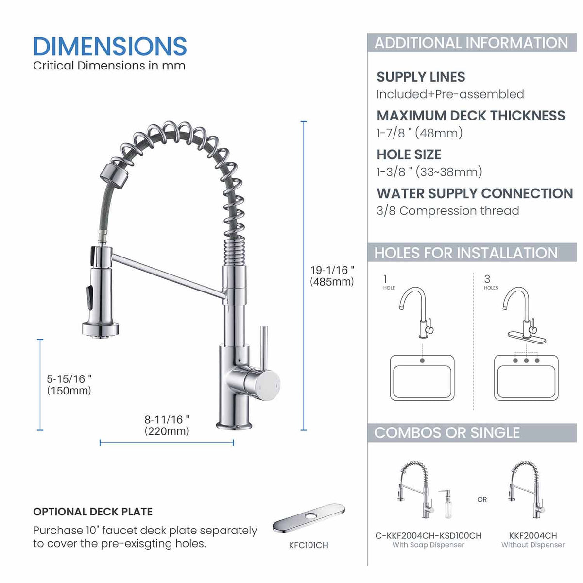 Kibi Lodi Single Handle High Arc Pull Down Kitchen Faucet In Chrome Finish - KKF2004CH