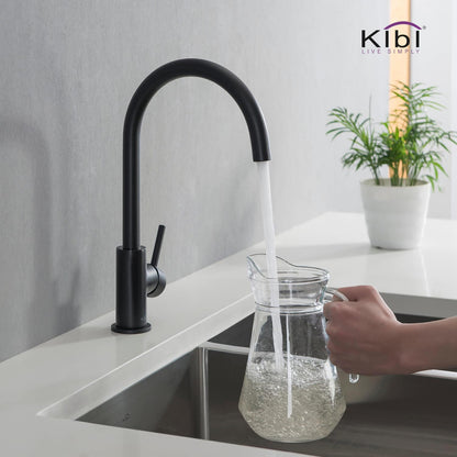 Kibi Lowa Single Handle High Arc Kitchen Bar Sink Faucet With Soap Dispenser in Matte Black Finish - C-KKF2001MB-KSD100MB
