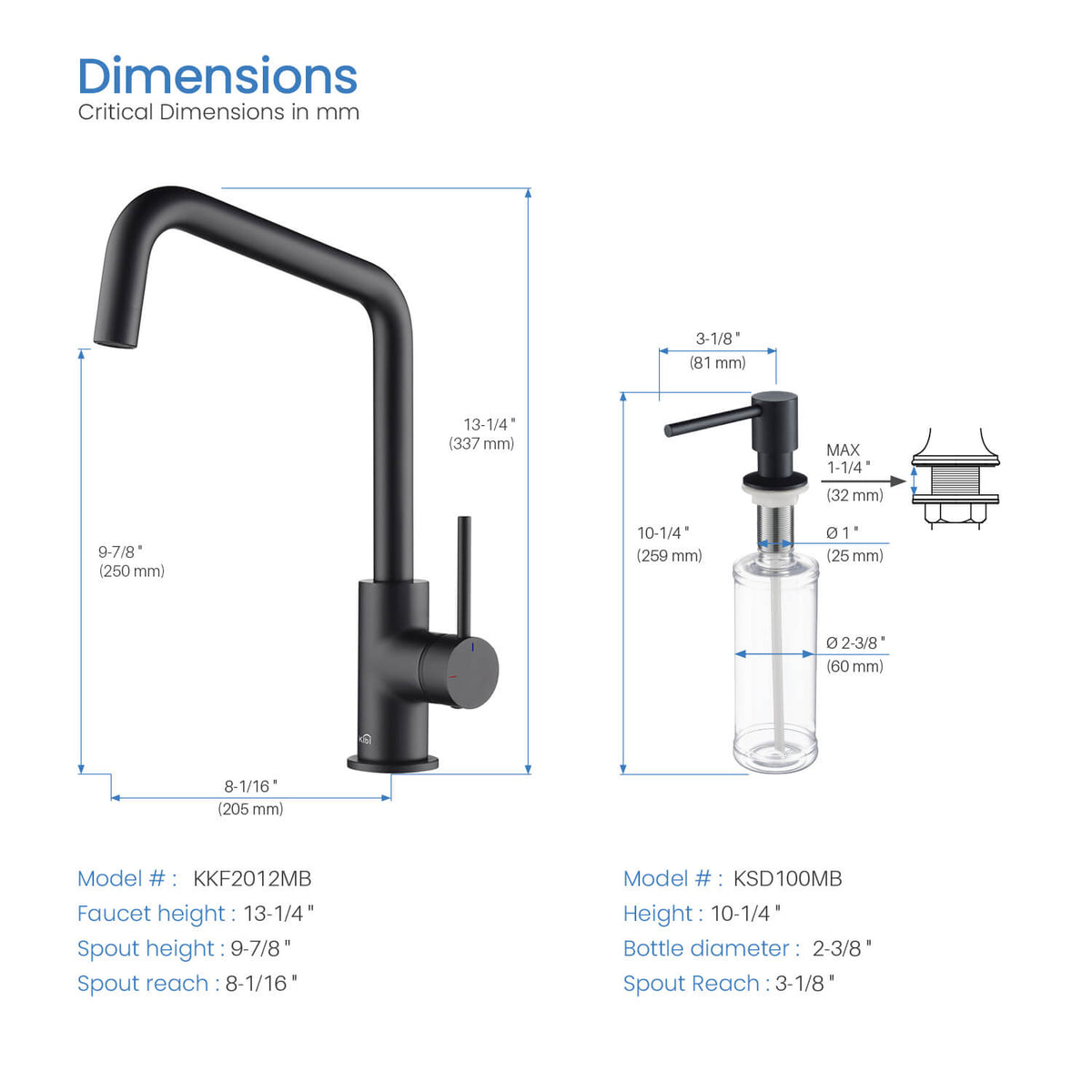 Kibi Macon Single Handle High Arc Kitchen Bar Sink Faucet With Soap Dispenser in Matte Black Finish - C-KKF2012MB-KSD100MB