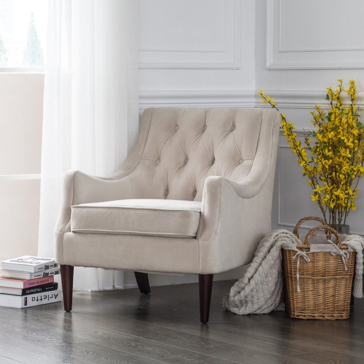 New Pacific Direct Marlene Velvet Fabric Tufted Accent Chair 1900121-346