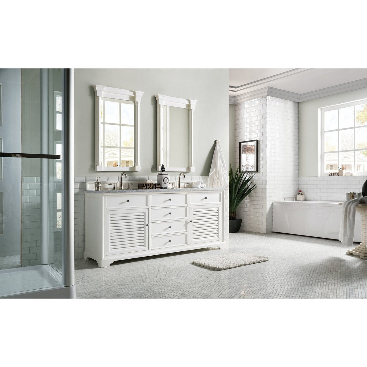 James Martin Vanities Savannah 72" Bright White Double Vanity - 238-104-V72-BW-3AF