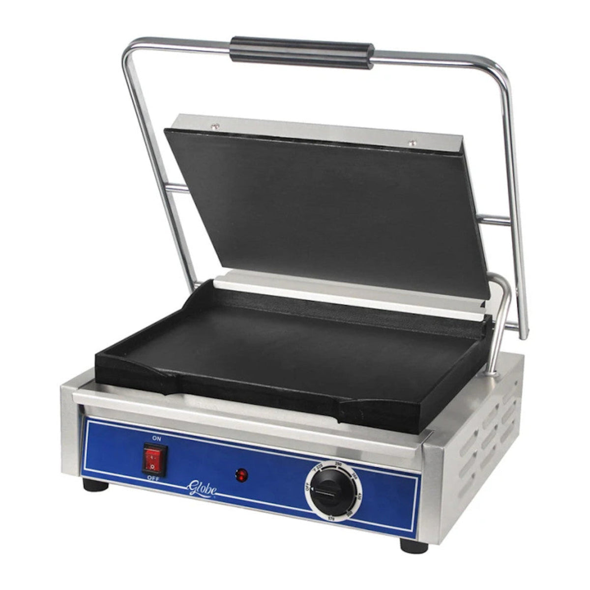 Globe GSG1410 14" x 10" Smooth Iron Top & Bottom Panini Sandwich Grill - GLGSG1410