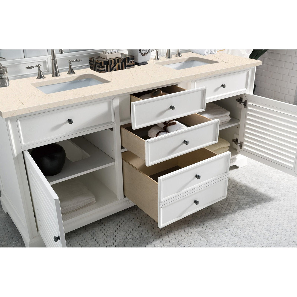 James Martin Vanities Savannah 72" Bright White Double Vanity - 238-104-V72-BW-3AF